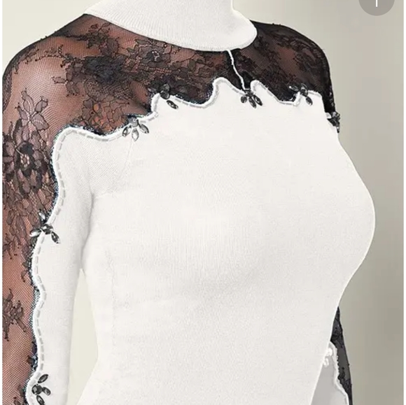 Lace detail red sweater dress by Venus - Picture 2 of 5